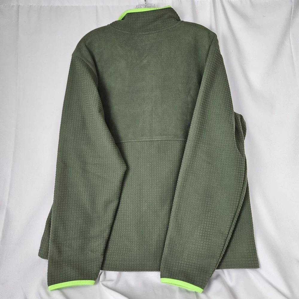 Land's End Men Long SleeveFullZip Grid Fleece Jacket (Navy/neon Green) Size‎ L
